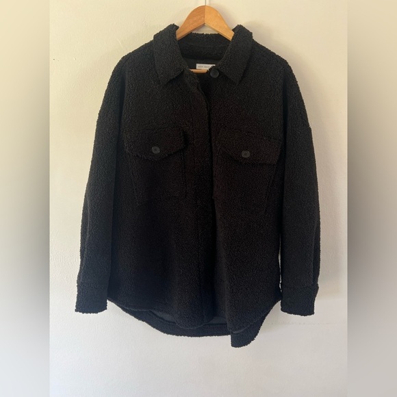 Good American Contour Faux Shearling Jacket Black Sherpa Shacket Size S/M - Picture 2 of 12